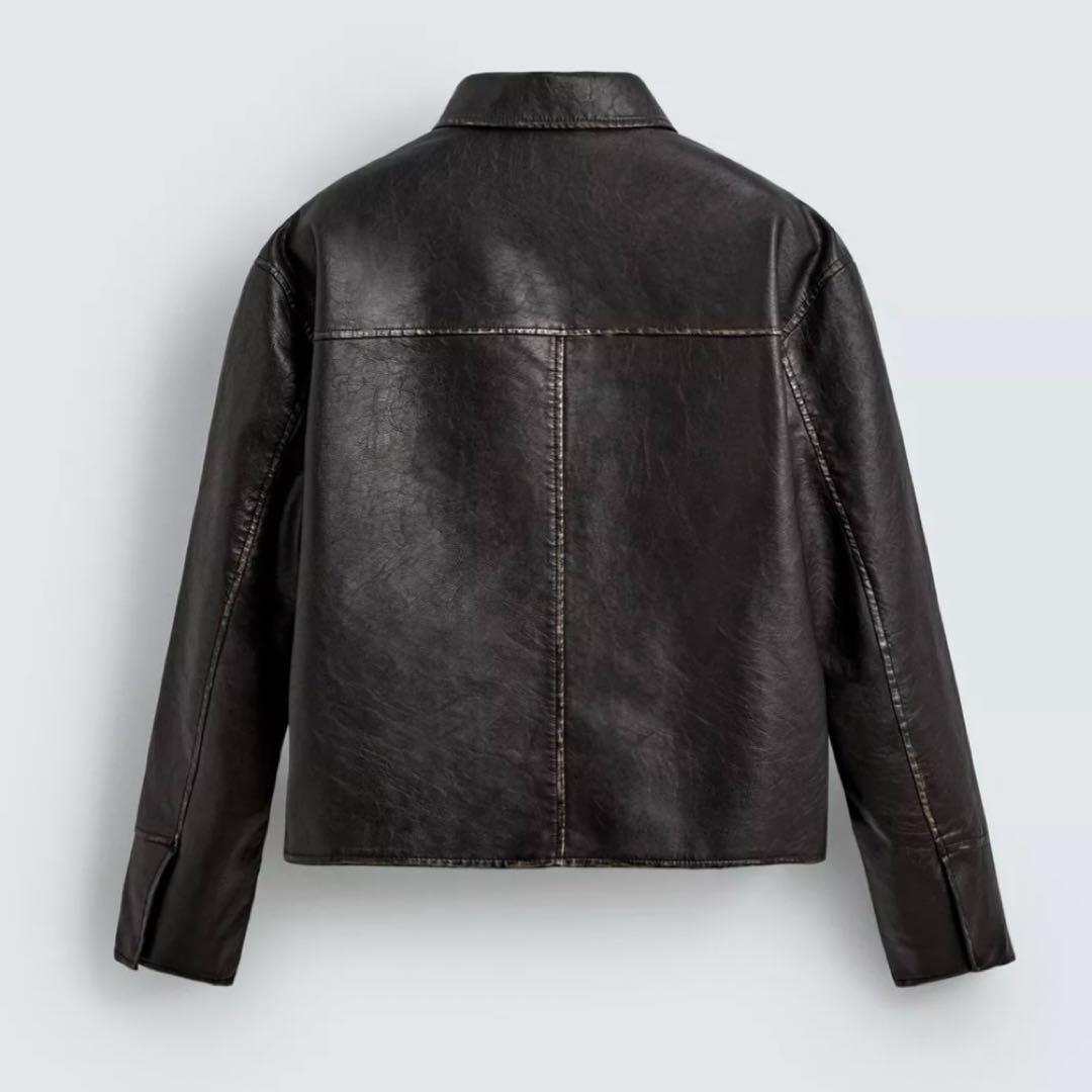 ZARA ウォッシュドフェイクレザージャケット - メルカリ