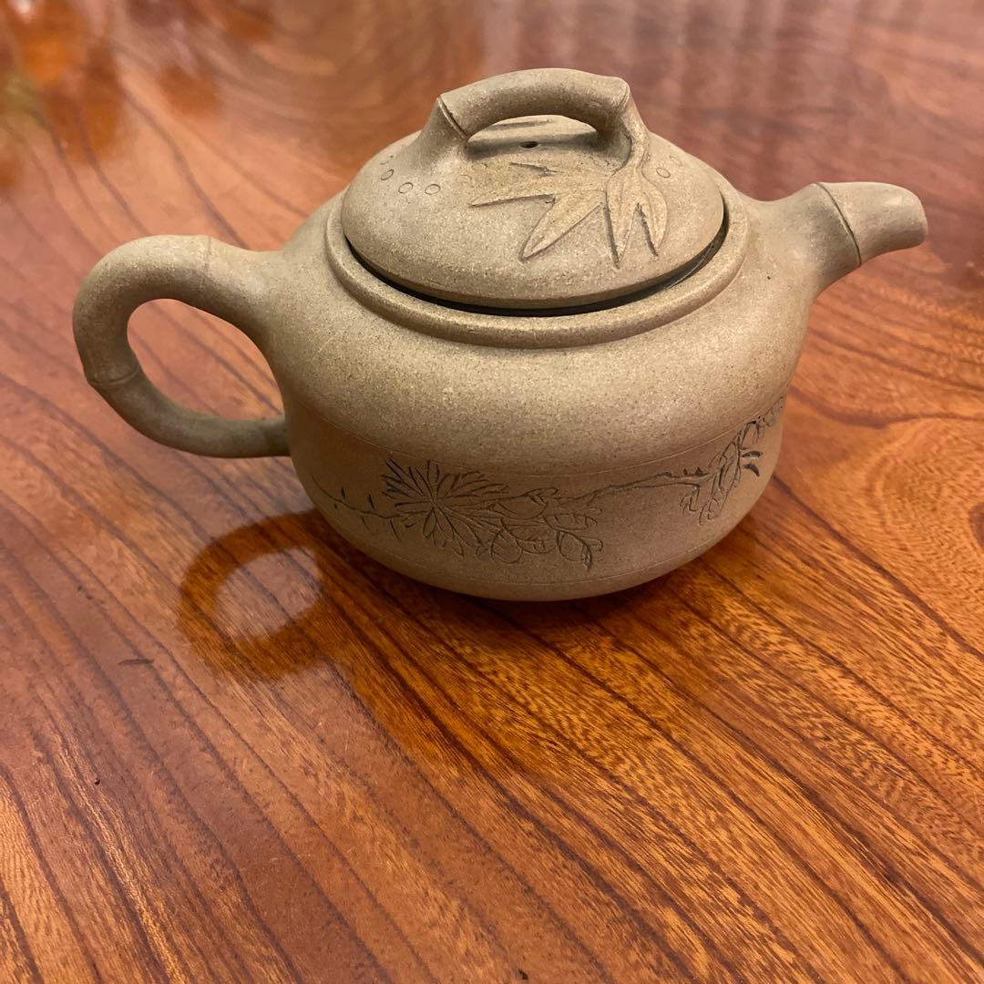 [隆邨] 清末古壺 老段泥 行竹鼓壺 底款廖章 逸然軒主人 中国急須　台湾急須