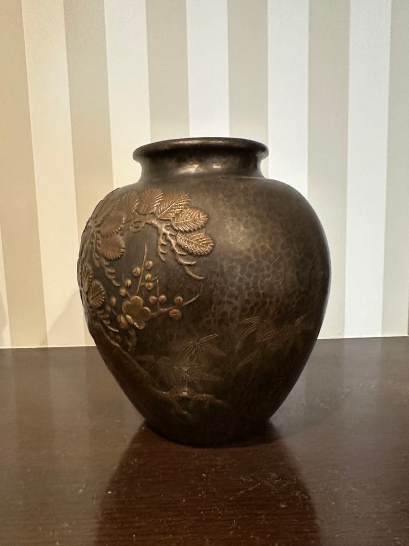 焼物銅製 縁起物松竹梅 花瓶 花器 壺 工芸品