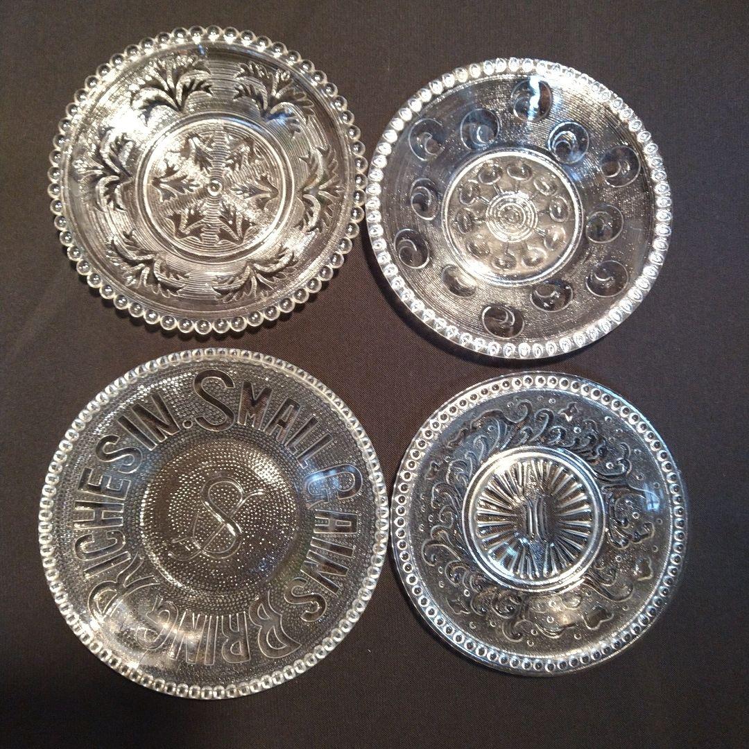 骨董品 明治 大正 プレスガラス格言皿 コレクション TIME IS MONEY