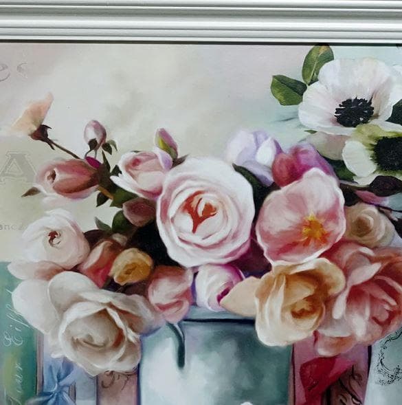 イタリア 額絵 アートフレーム ローズ 油絵風加工 FAL-4362W