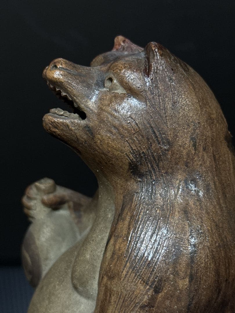 極珍 幕末〜明治期 初期狸 信楽焼 三点立 目透 狸 置物 - メルカリ