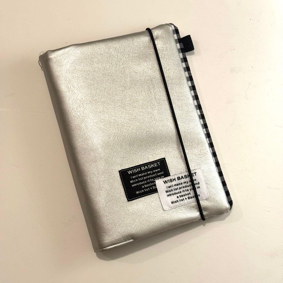 バインダーカバー A6 シルバー ブラックチェック 韓国 貯金 韓国