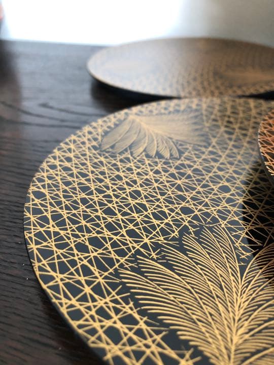 能登 輪島塗 沈金 松葉柄？漆器 5枚 揃い 懐石 菓子皿 美しいです