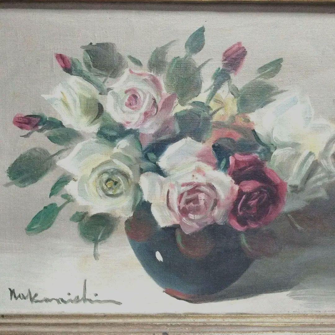 中西利雄 薔薇 油絵