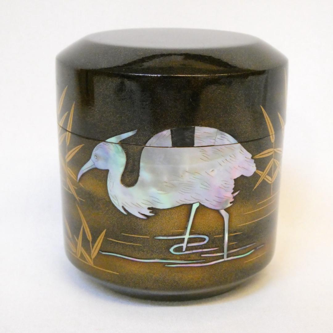 新品時35万 二代 前端春斎作 内梨地 雪吹 螺鈿 芦に鷺