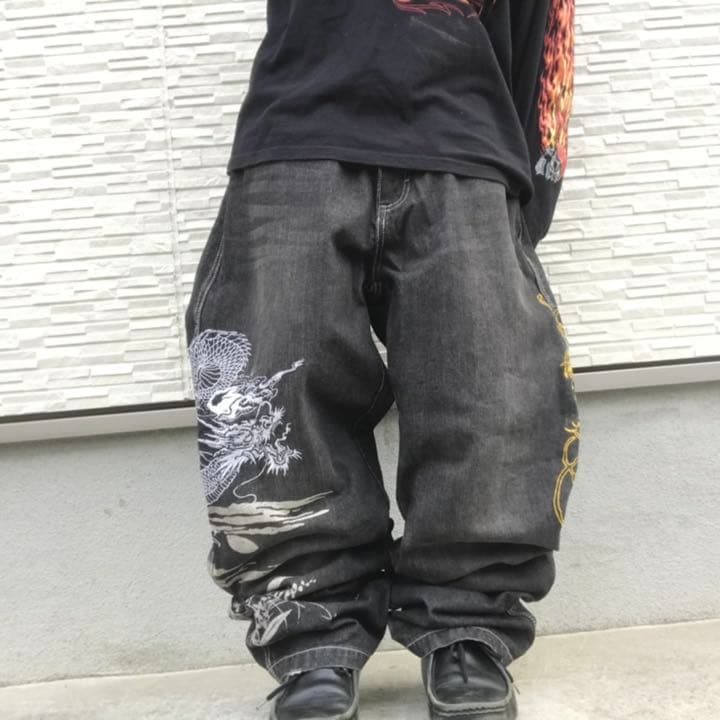 ドッグタウン ワイド デニム バギーパンツ 刺繍 b系 hip hop