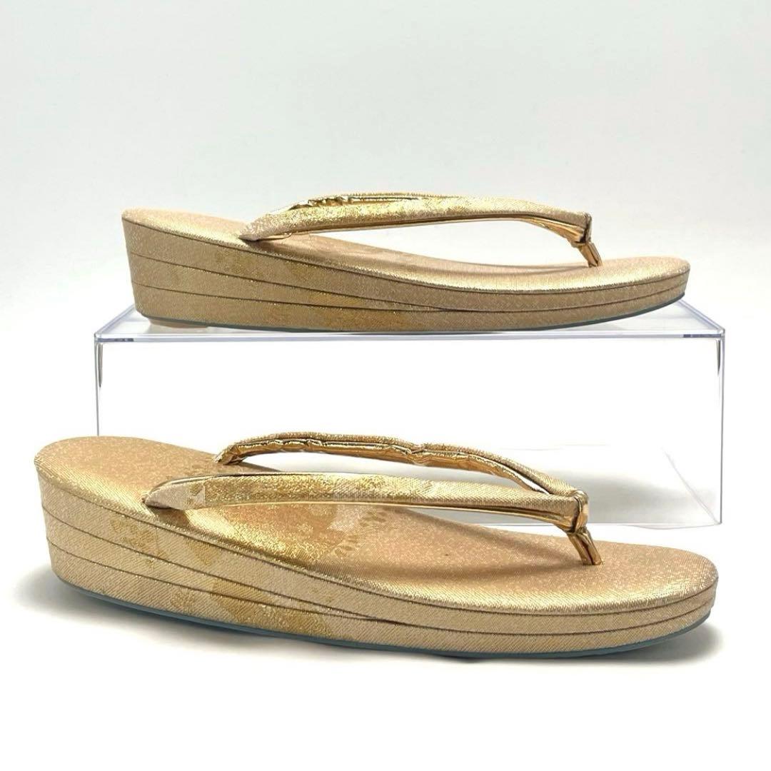 最終価格 新春セール 美品 創作 御誂 和装用バッグ 草履 2点セット ゴールド