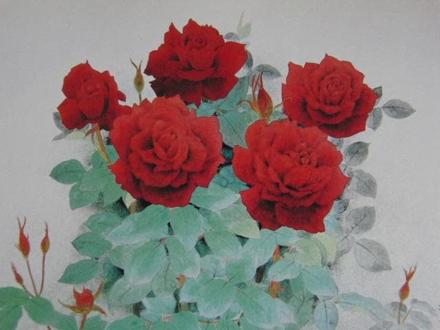 那波多目功一、【ばら】、希少な額装用画集より、新品額装付、状態良好