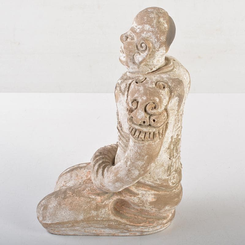 中国 加彩 漢詩刻 人物俑 置物 箱蓋無し 在銘印あり V