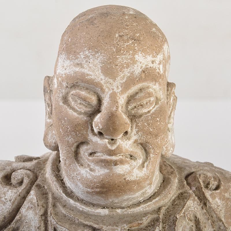 中国 加彩 漢詩刻 人物俑 置物 箱蓋無し 在銘印あり V