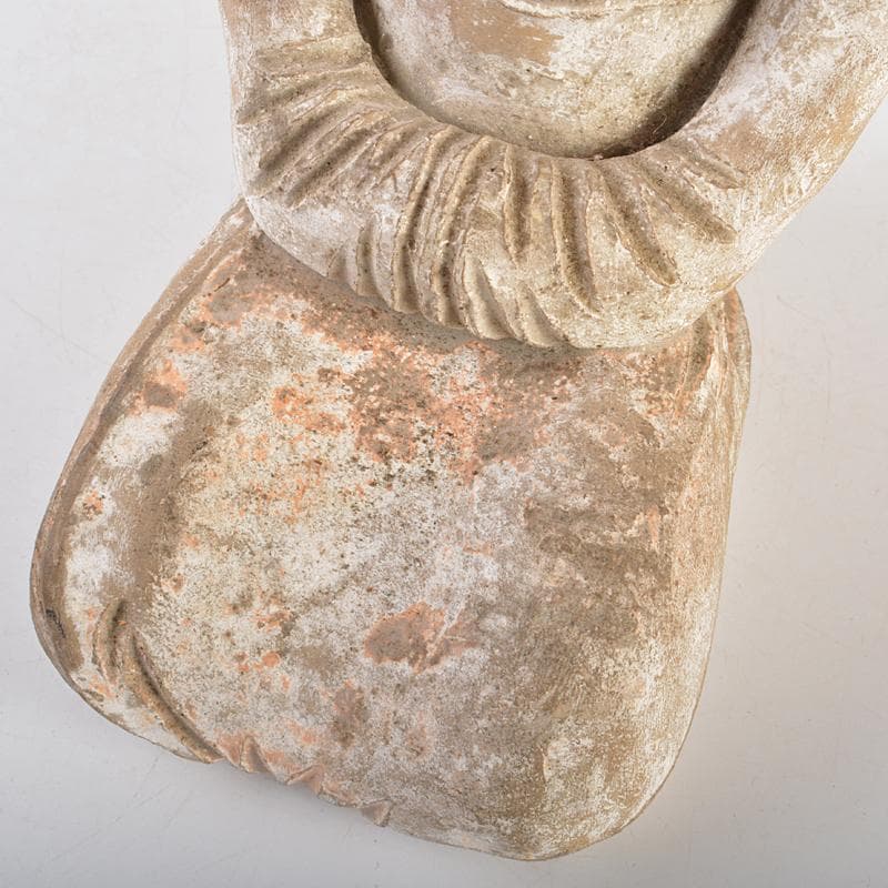 中国 加彩 漢詩刻 人物俑 置物 箱蓋無し 在銘印あり V