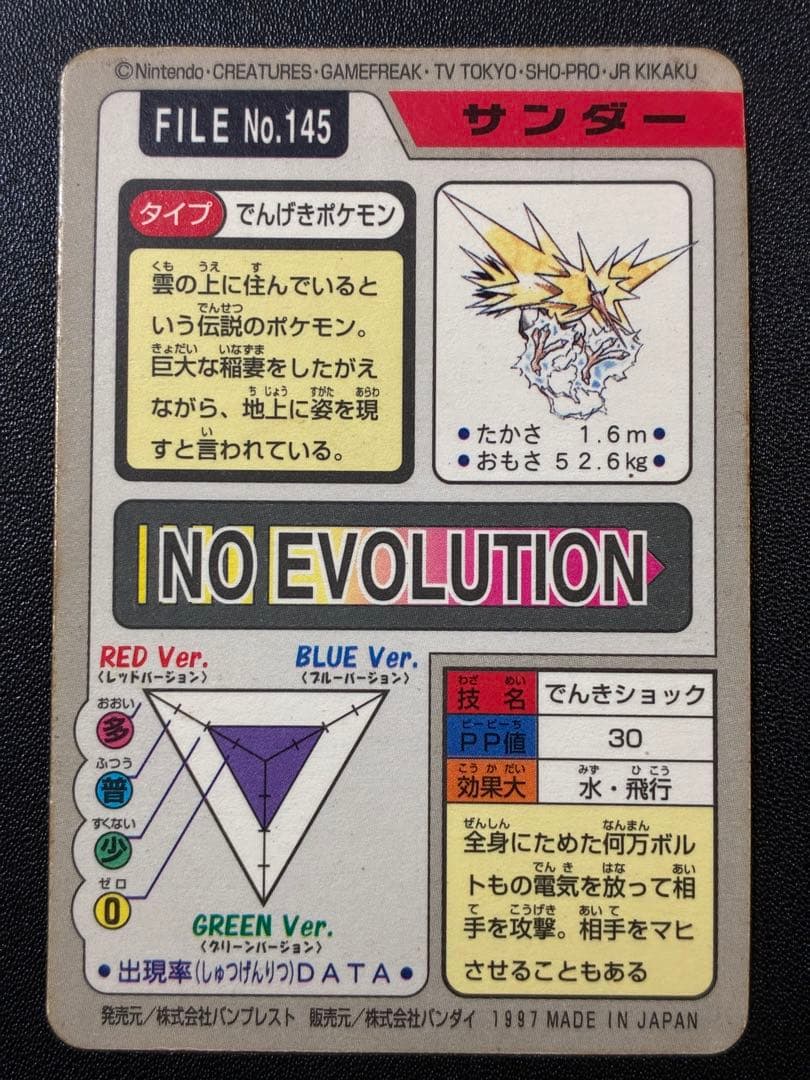 当時物・希少】ポケモンカードダス サンダー FILE No.145 - メルカリ