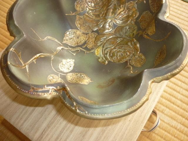 極希少 美品 明治33年◆オールドノリタケ 金盛りジュール盛薔薇装飾三つ脚 大鉢