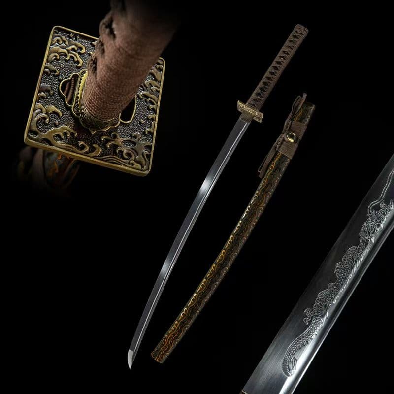 遊郭打刀 方形刀鍔 50 鋼刃 実木彫刻鞘全長 102cm 刃幅3.2cm日本刀