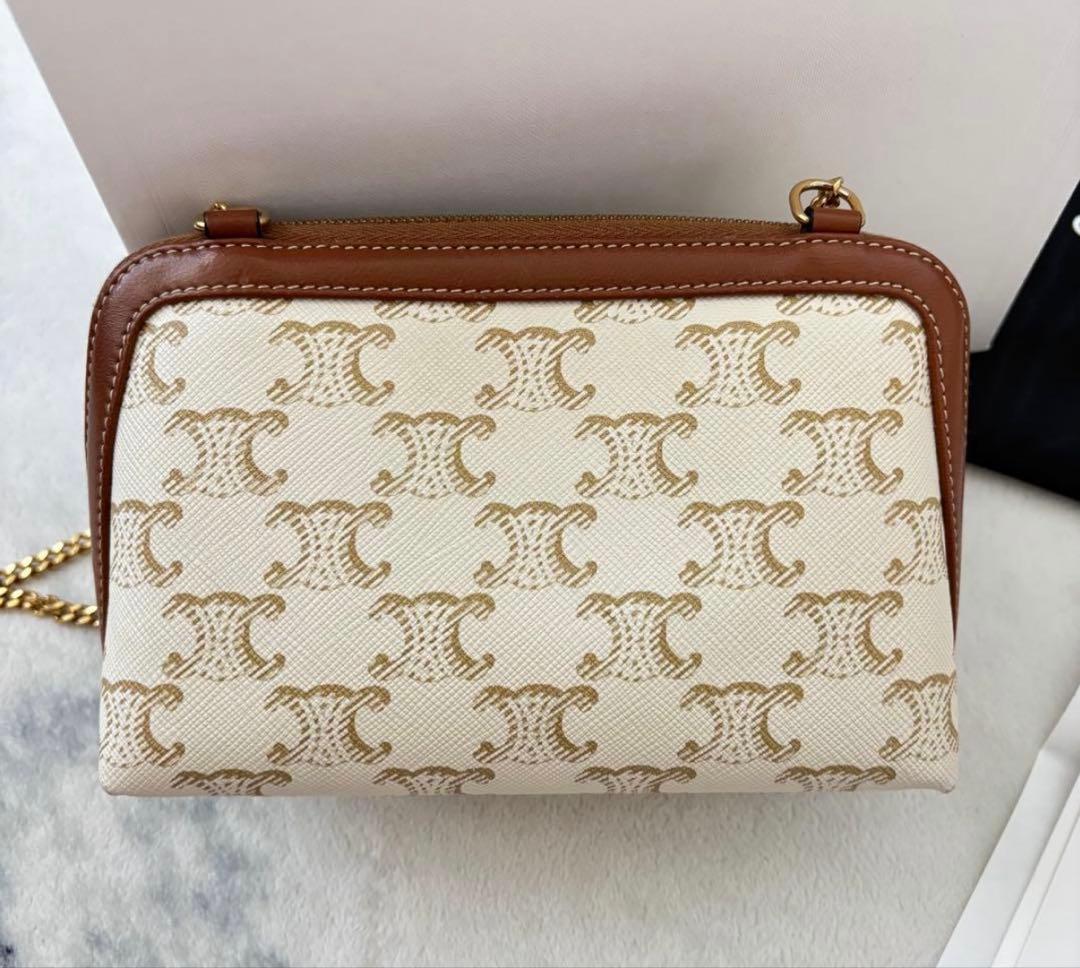 美品　セリーヌ　チェーン　クラッチ　トリオンフ　キャンバス ラムスキン