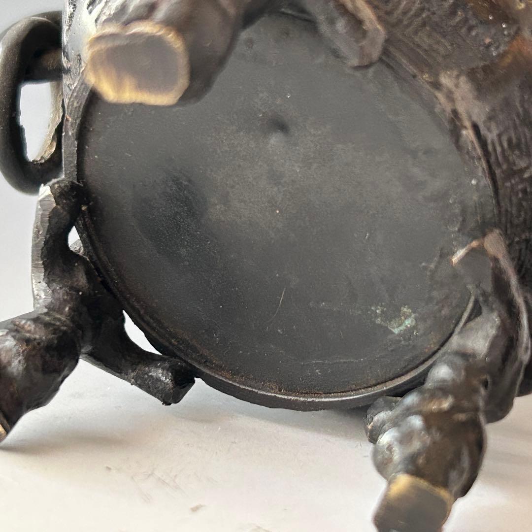 時代　唐銅　透かし　香炉　獅子摘み　遊環　骨董　アンティーク　古玩　工芸