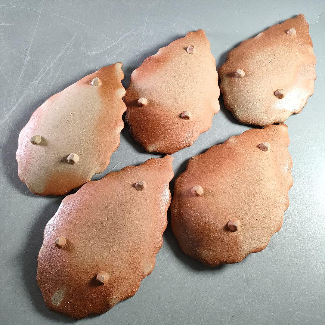 A868-3/備前焼/景山義天 造/葉皿/盛皿/銘々皿/5客/