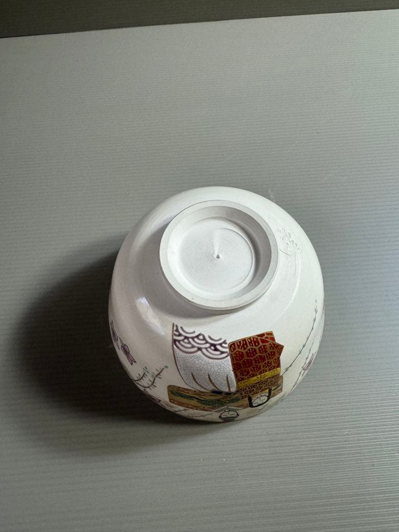 1555 清水焼 平安紫雲 色絵雛人形文 茶碗 未使用