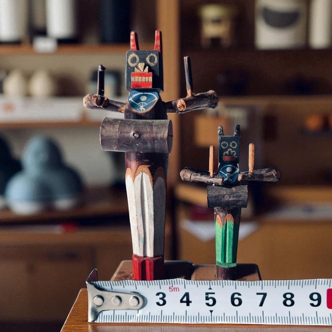 戦前廃絶古玩 秋田県角館・郷土玩具・桜人形佐々楽（ササラ）舞×2