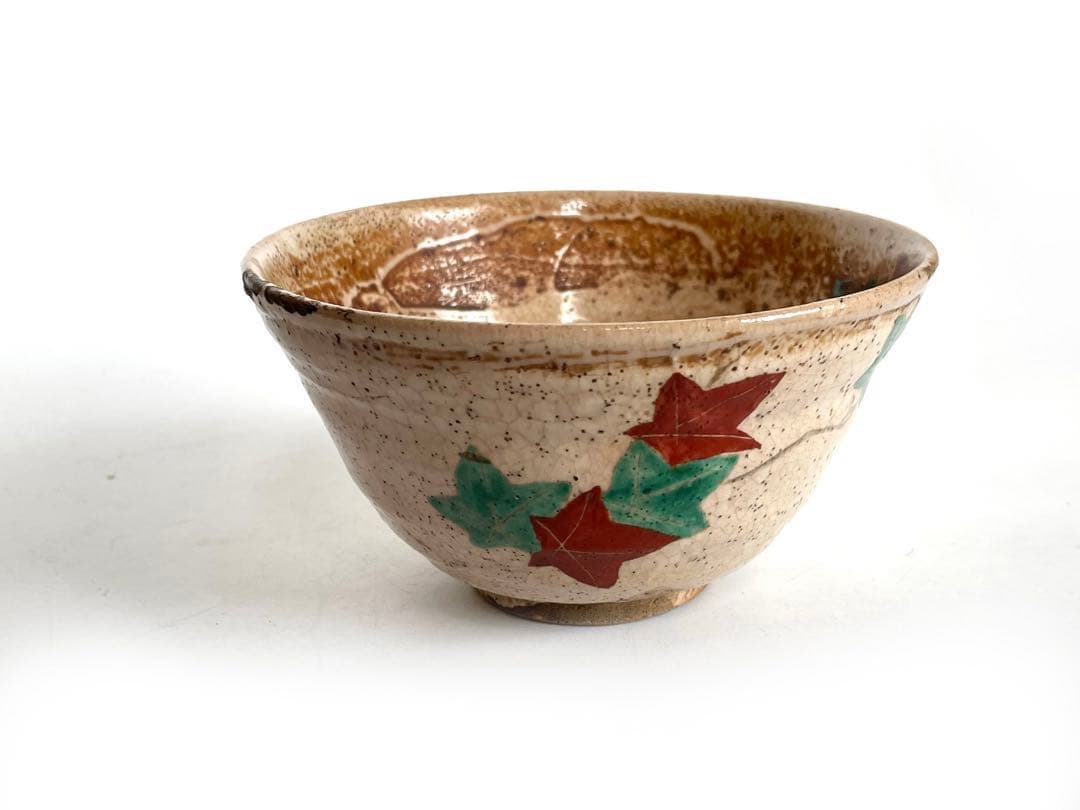 骨董　アンティーク　丸山焼　犬山焼　紅葉　もみじ　茶碗　抹茶碗　乾山　共箱 骨董 アンティーク 丸山焼 犬山焼 紅葉 もみじ 茶碗 抹茶碗 乾山 共箱