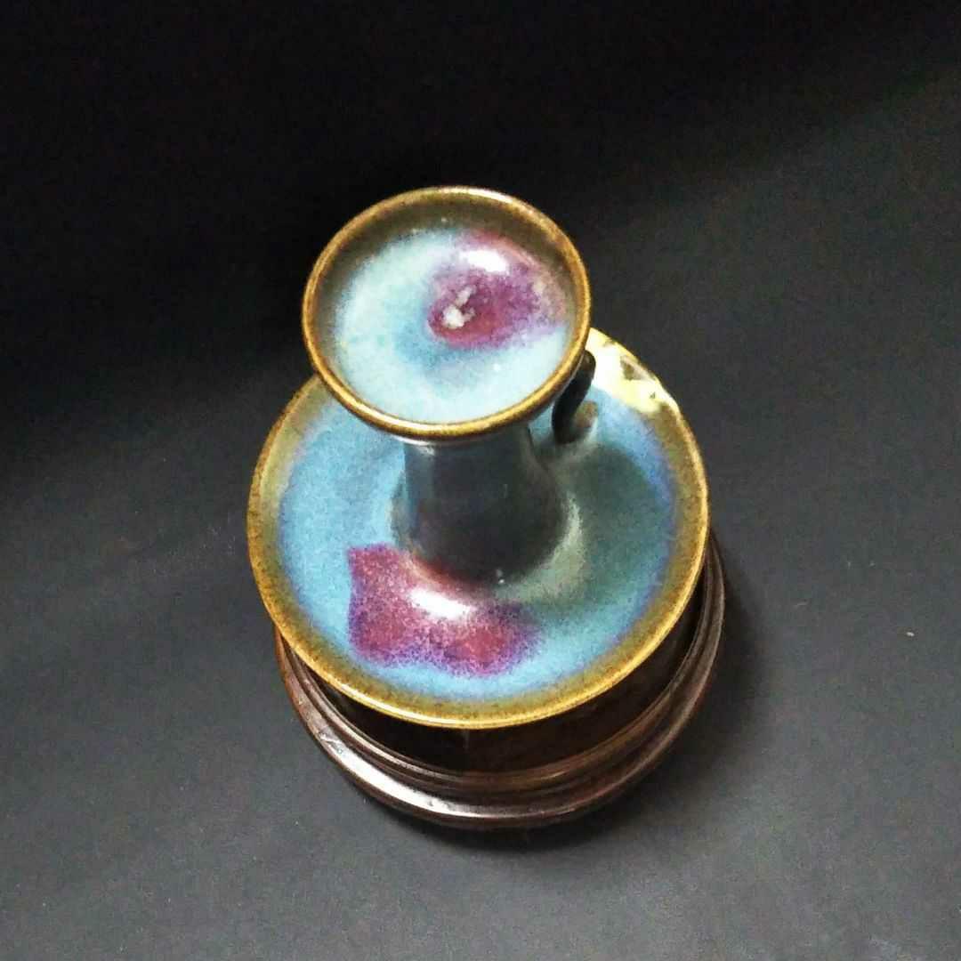 中国古美術/鈞窯紫班窯変燭台/