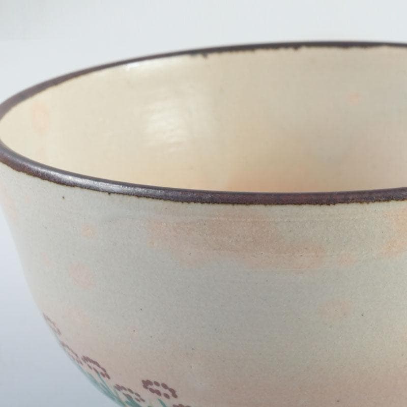 茶道具 福森阿也作 乾山写 色絵 花草文 茶碗 共布共箱 C 9475