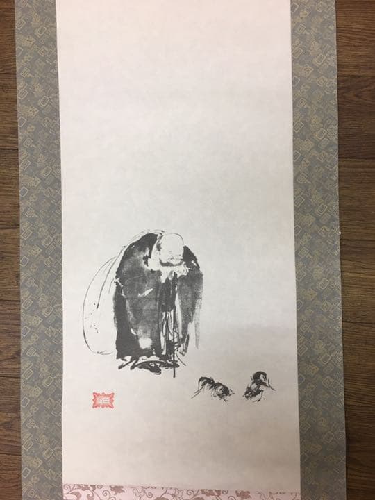 名画　宮本武蔵の復刻画　掛軸　又は額縁ブラウン平方フラット