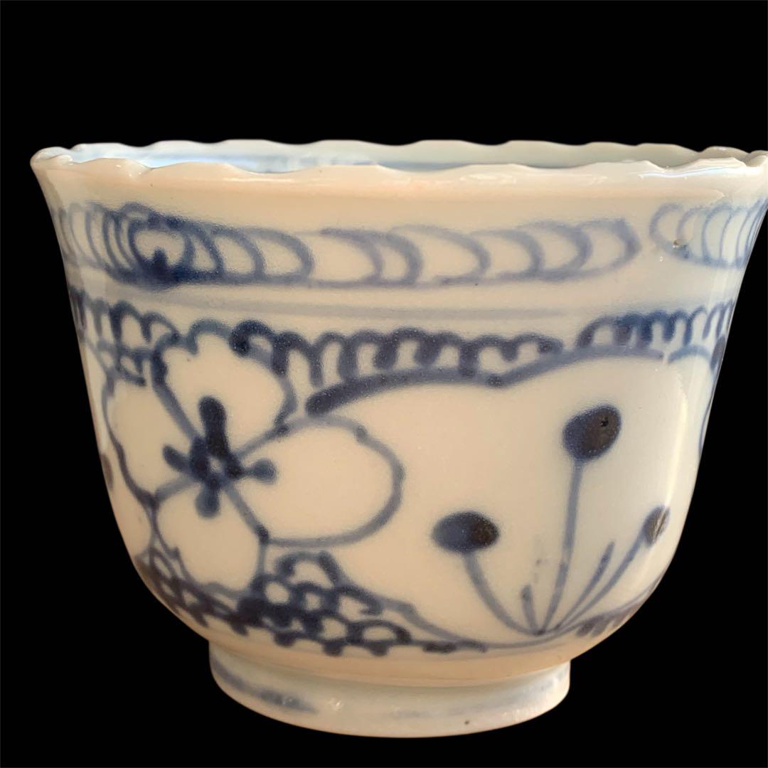 410 古伊万里染付全面総花唐草蕎麦猪口 江戸中期 410 古伊万里染付全面