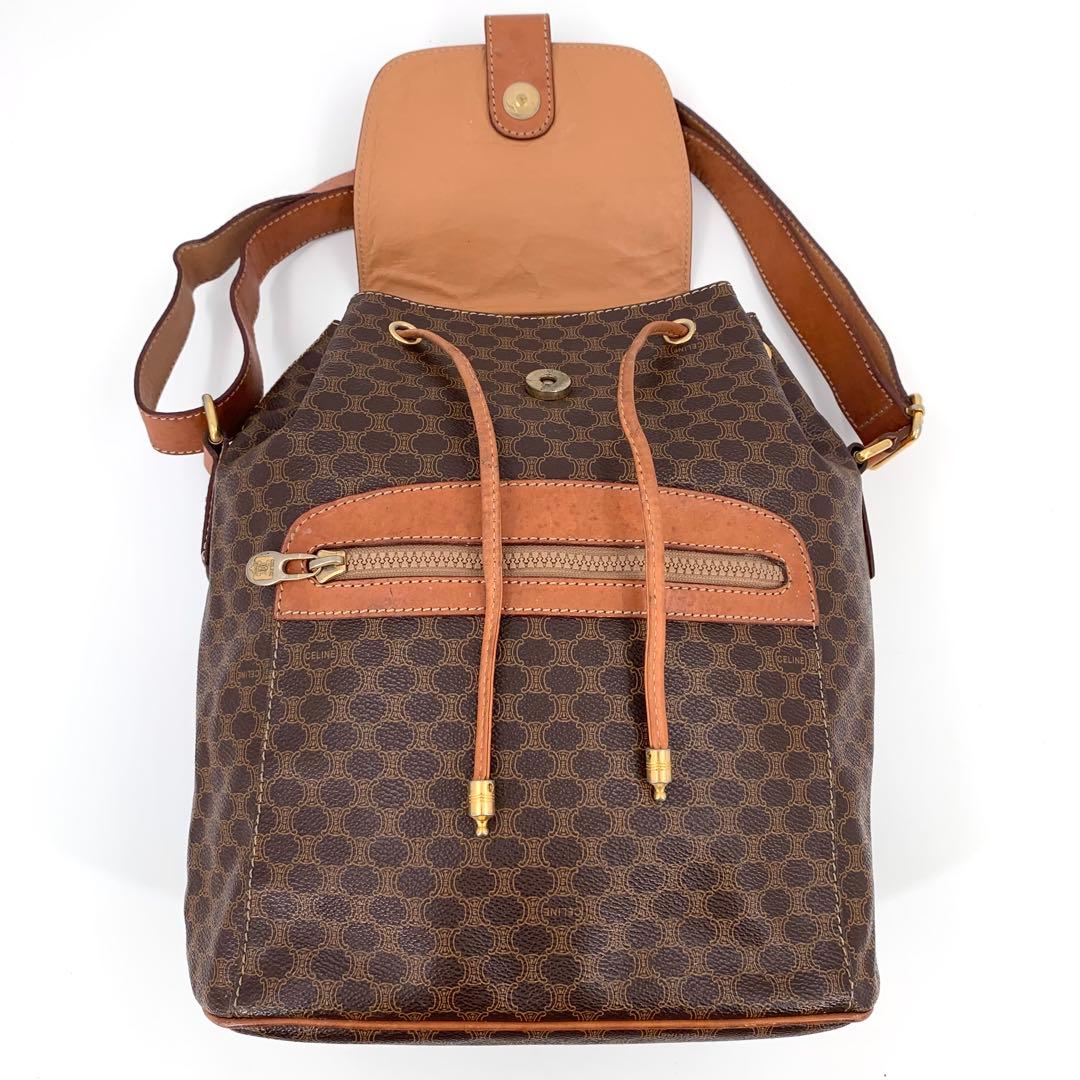 CELINE セリーヌ ショルダーバッグ 巾着 マカダム トリオンフ ブラウン