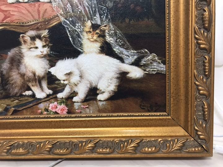 絵画 油絵風プリント アンティーク風 猫