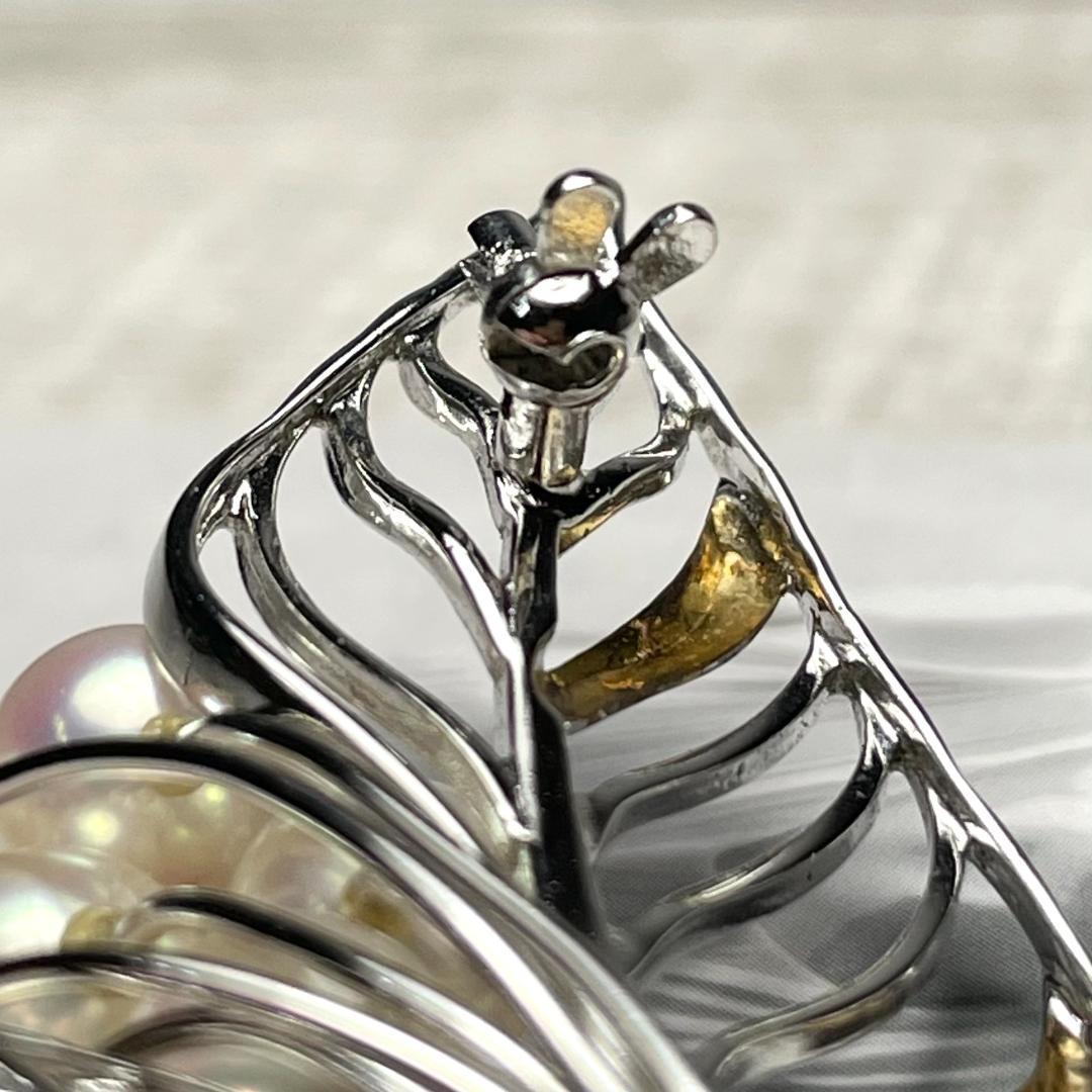 K18 シルバー パール ブローチ ピンバッチ 葉っぱ leaf K18 本真珠