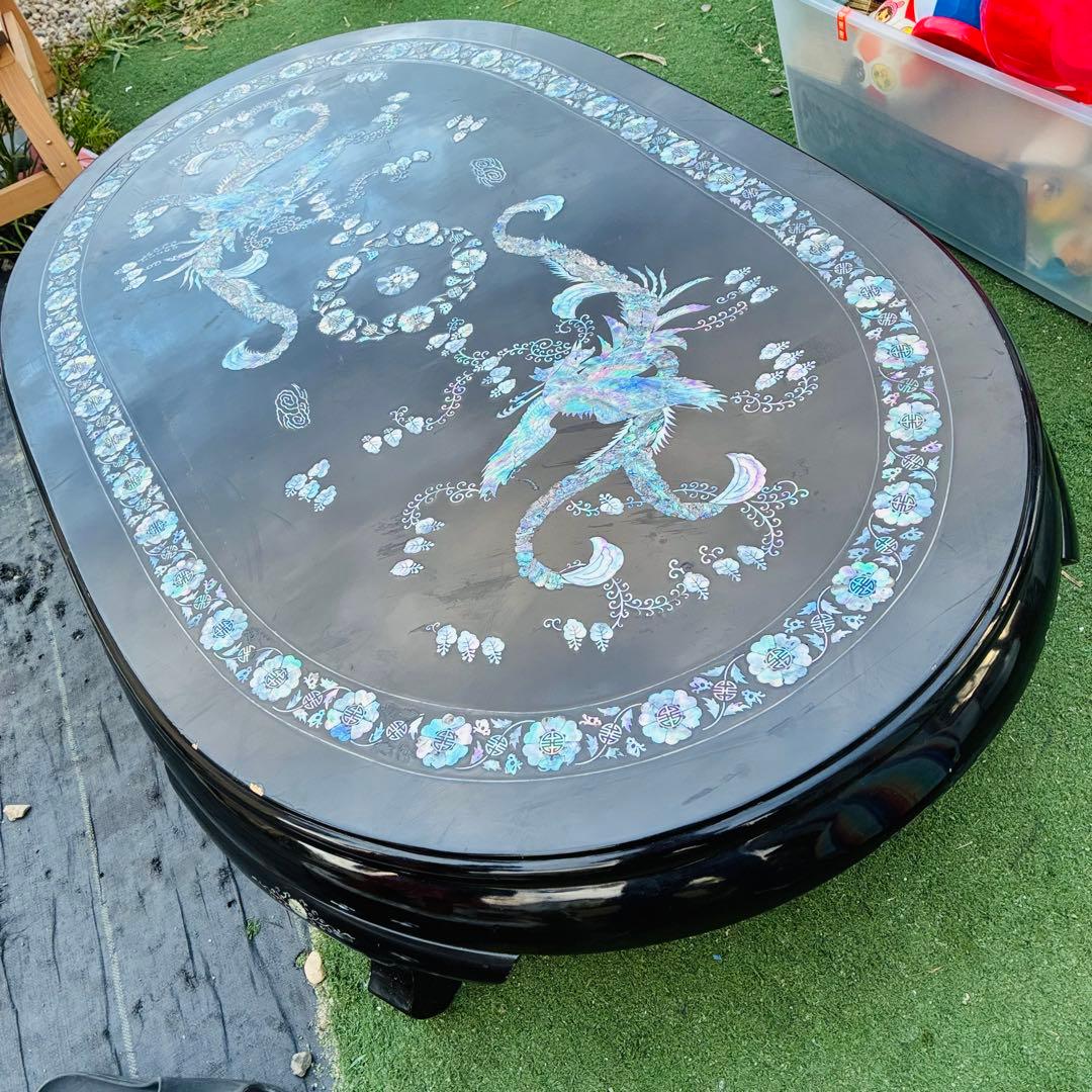座卓 鳳凰アート 螺鈿細工 鳳凰 座卓テーブル黒 漆塗