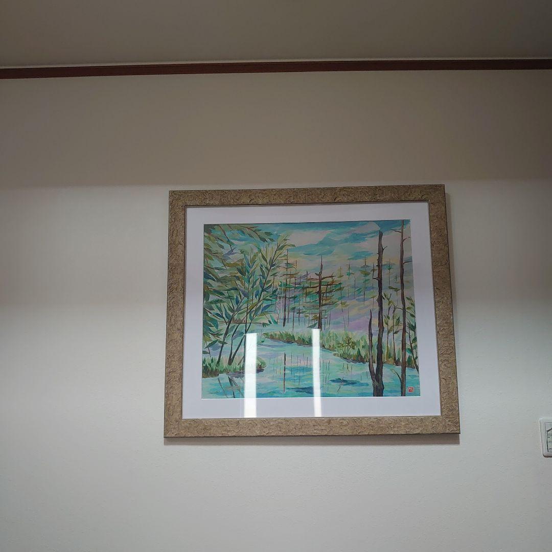【美品】風景画　千切り絵作家　署名入り　高級額縁　大型絵画　高級和紙　30号