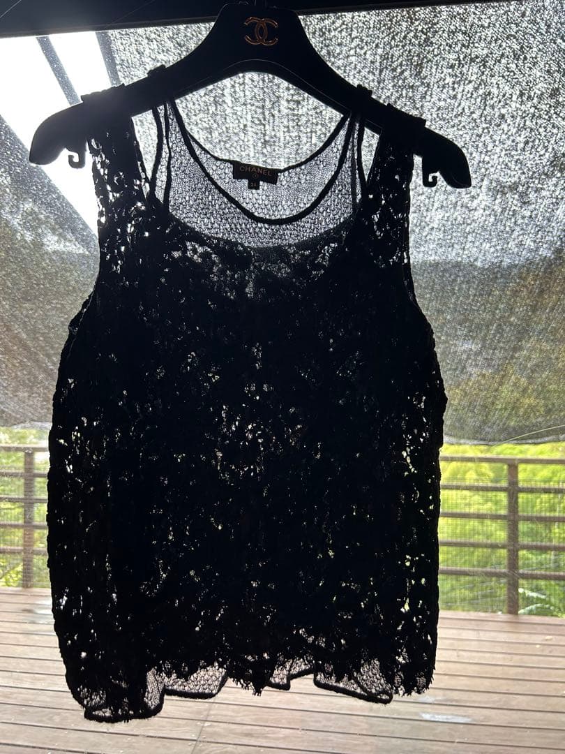 CHANELシャネル　総レース　カシミヤ　ダブルタンクトップ　34