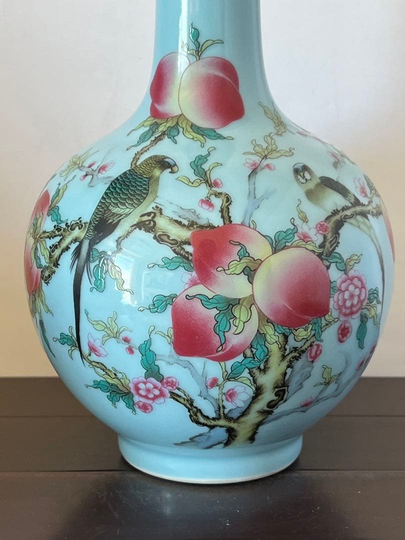 中国古美術/粉彩花鳥紋天球瓶 【大清乾龍年製】在