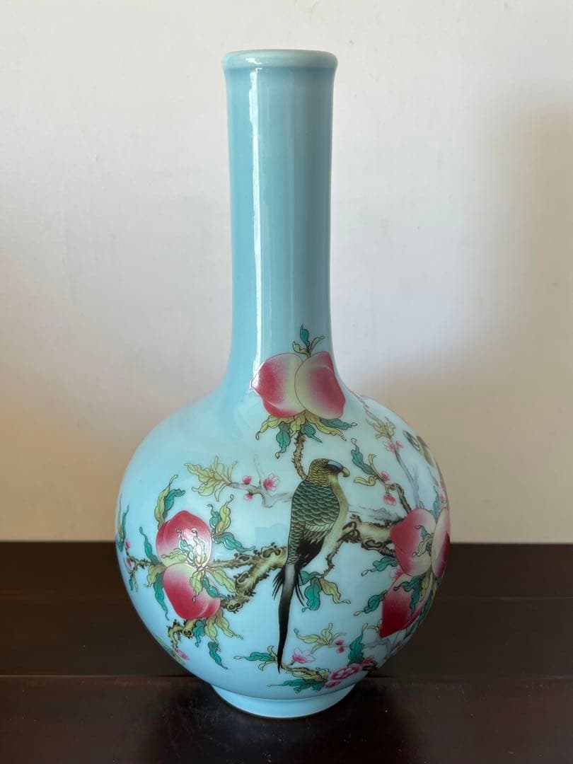 中国古美術/粉彩花鳥紋天球瓶 【大清乾龍年製】在