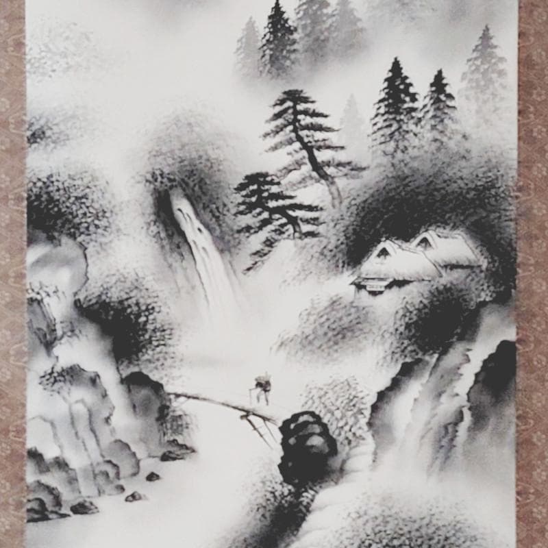 掛軸 ☆小池玉泉☆「水墨山水」 良好！