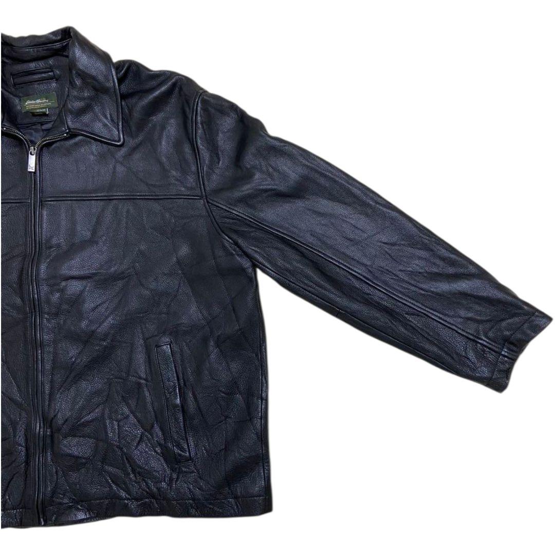 2XL✨Eddie Bauer 牛革 ロゴファスナー レザーライダースジャケットの