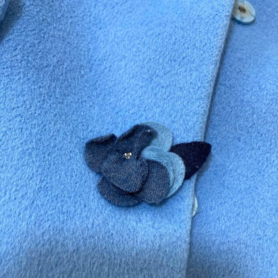 美品♡ ファミリア ロングコート お花 女の子 水色 アンゴラ混 ウール