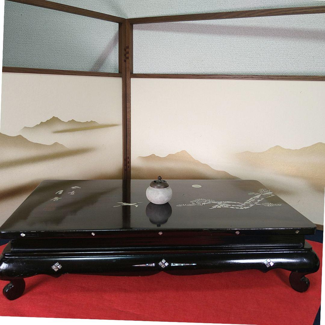 AA131 螺鈿 平卓鶴松めでた図 香炉付 飾り台 花台 香台 植木台