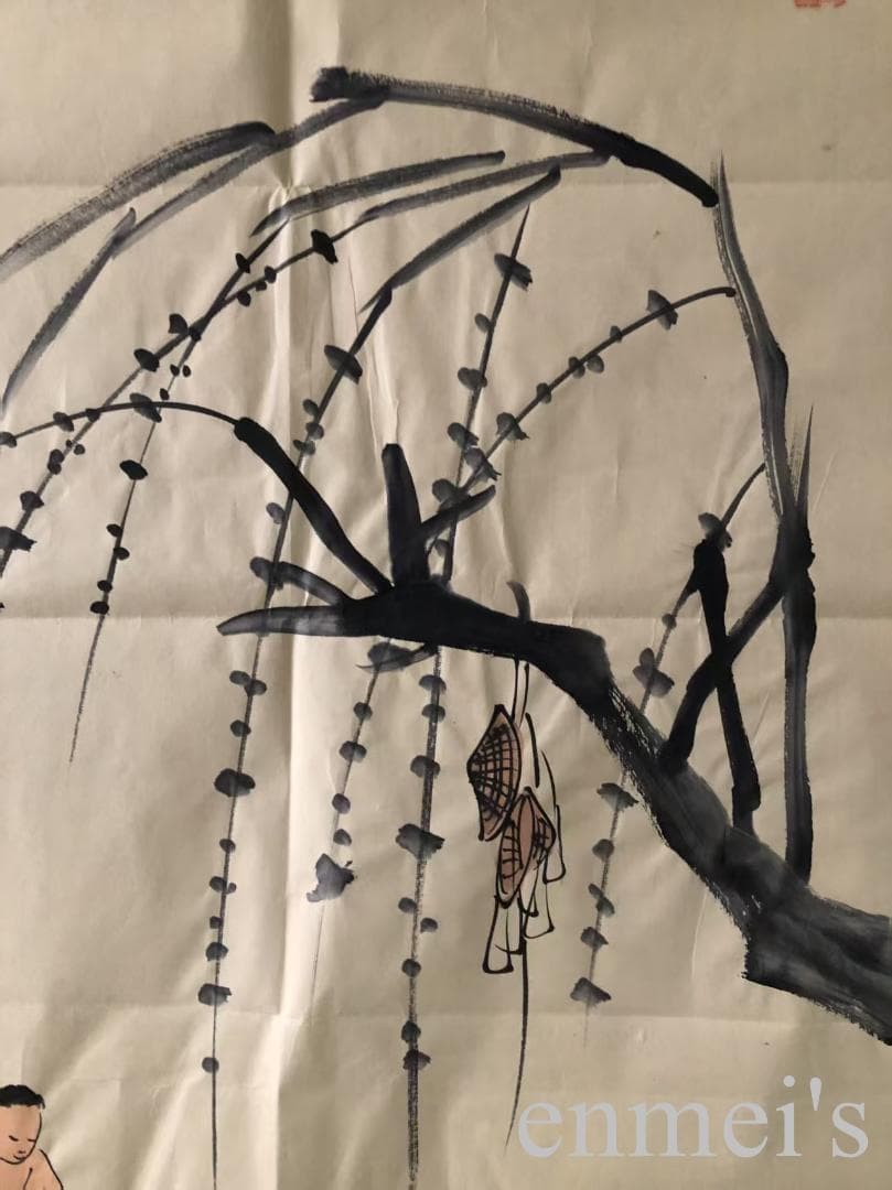 中国古美術・純手描き牧牛図三尺画芯・水墨画・李可染印款・書道品