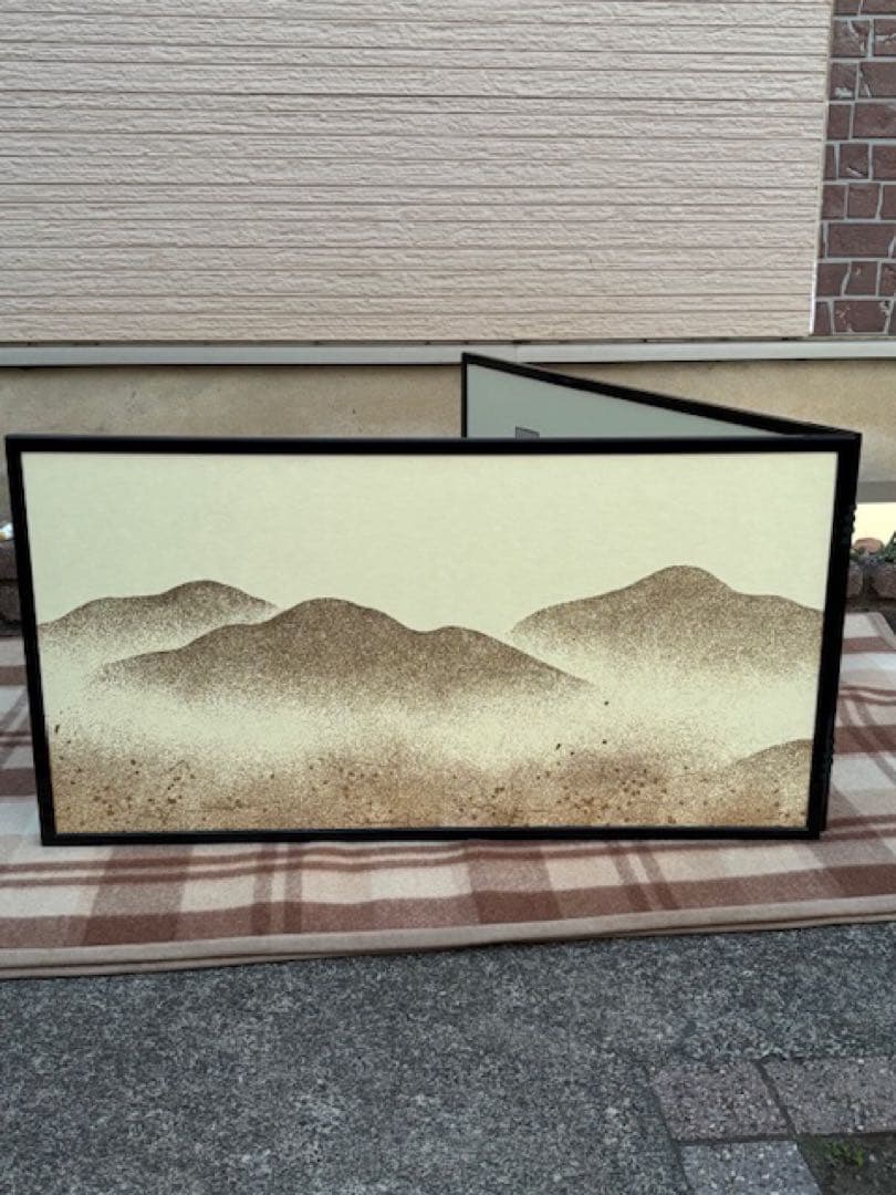 茶道具 黒縁 遠山 風炉先屏風 百人一首版画 両面開き 間仕切り 結界