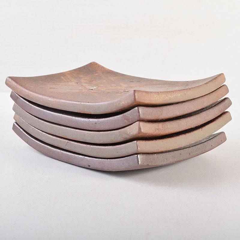 和食器　備前焼　石野充信造　銘々皿　五客　共布共箱　V　R8847