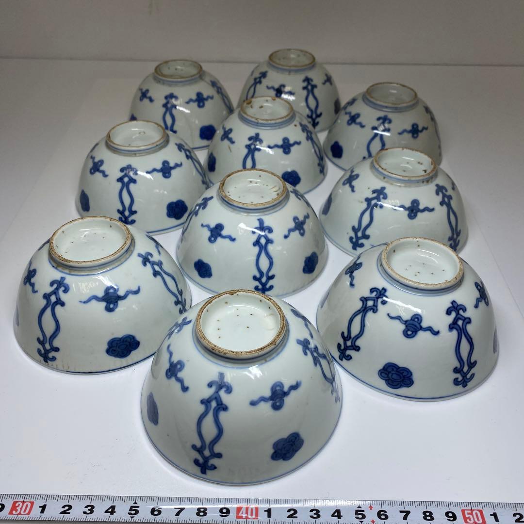 専用中国明末清朝時新渡青花蓋茶碗9客と身1