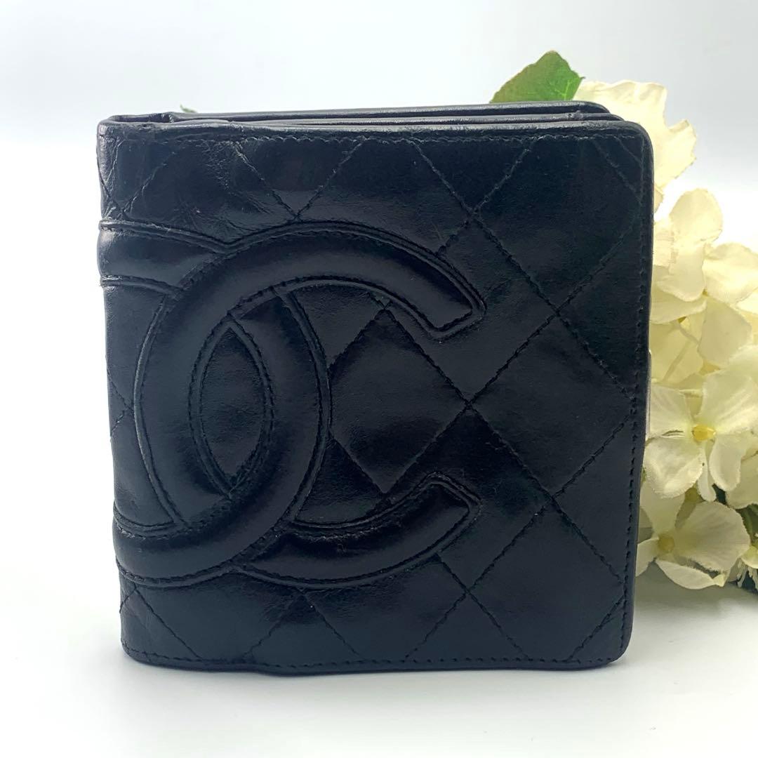 シャネル❤️ カンボンライン 二つ折り財布 がま口 コンパクト ブラック