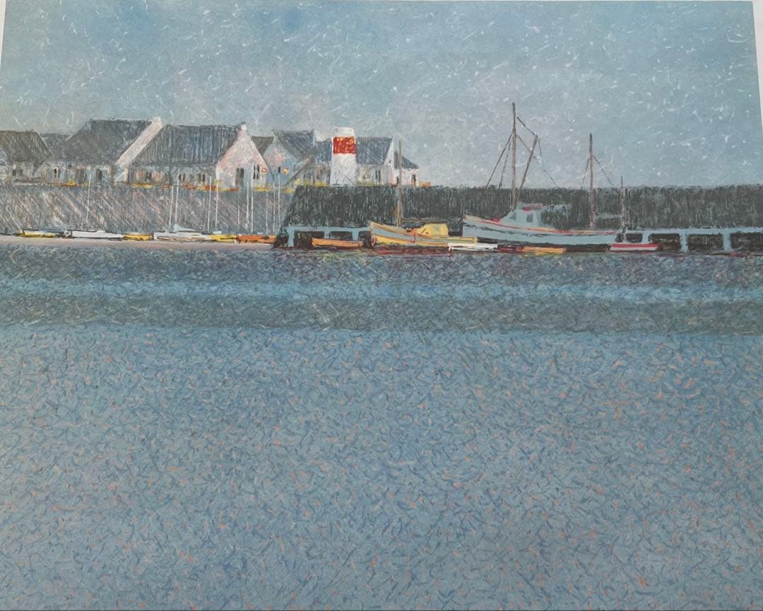 大判 リトグラフ アンドレ・ブーリエ「港に吹く風」額装 版画 サイン