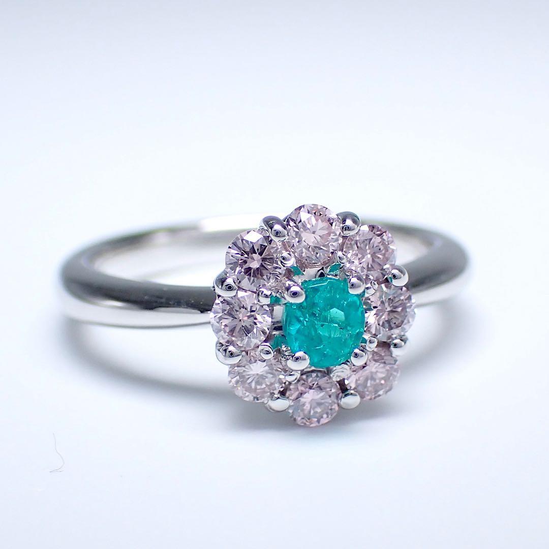 GIA ブラジル産　パライバトルマリン×ピンクダイヤPt900 リング　指輪