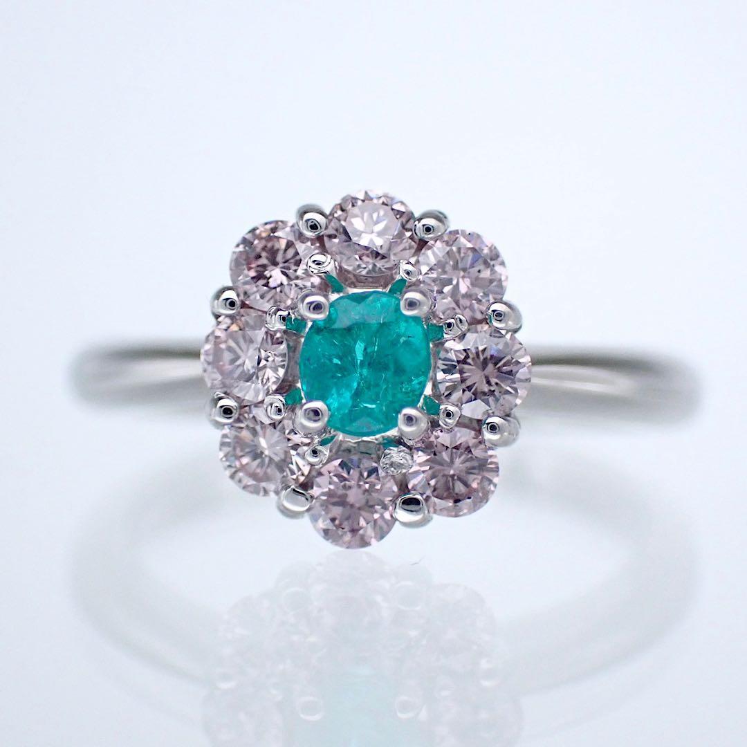 GIA ブラジル産　パライバトルマリン×ピンクダイヤPt900 リング　指輪