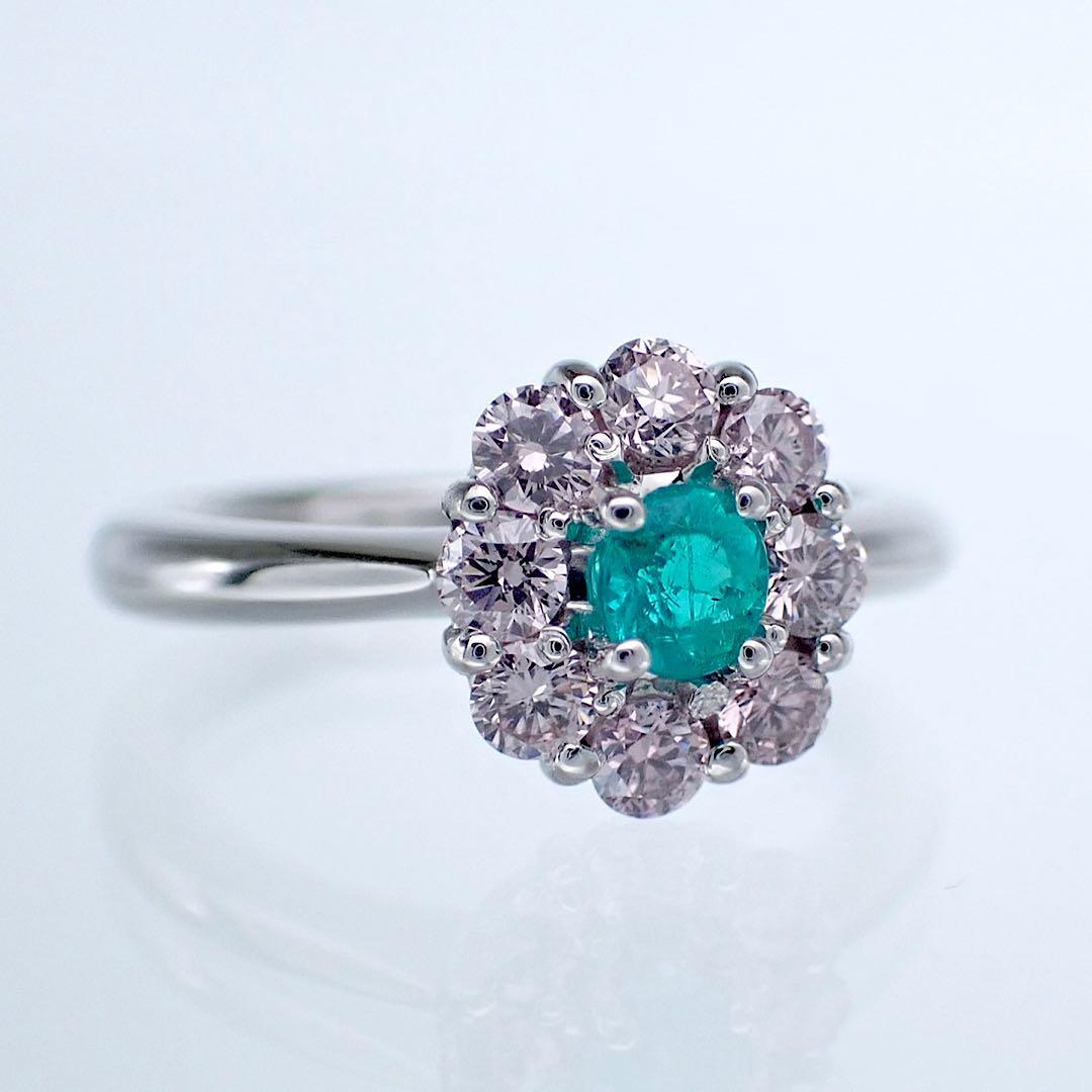 GIA ブラジル産　パライバトルマリン×ピンクダイヤPt900 リング　指輪